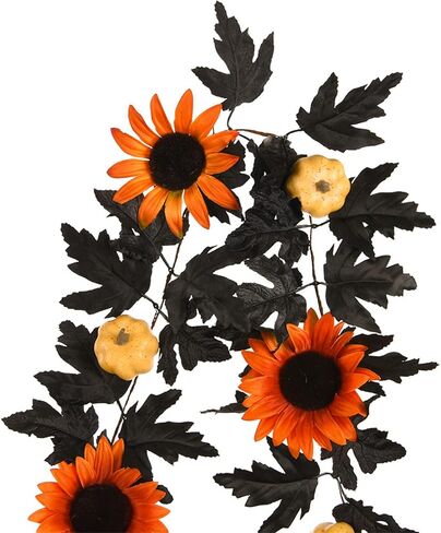 YHNJI 5.9ft سقوط أوراق القيقب إكليل، سقوط إكليل، عباد الشمس الاصطناعي اليقطين مابل ليف فاينز لعيد الشكر، عشاء، مدفأة، باب، إطار، مدخل، خلفية، ديكور in Kuwait