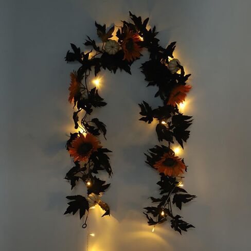 YHNJI 5.9ft سقوط أوراق القيقب إكليل، سقوط إكليل، عباد الشمس الاصطناعي اليقطين مابل ليف فاينز لعيد الشكر، عشاء، مدفأة، باب، إطار، مدخل، خلفية، ديكور in Kuwait