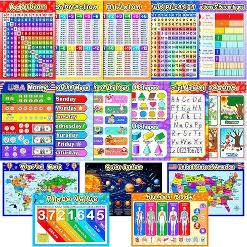 Outus Educational Preschool Posters Learning Poster for Toddler Kid Kindergarten Classroom Learning Decoration, Large 16 x 11 Inch Nursery Homeschool Playroom Teaching Supplies in Kuwait