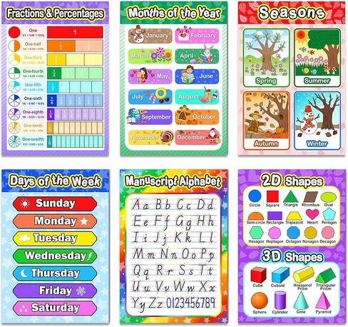 Outus Educational Preschool Posters Learning Poster for Toddler Kid Kindergarten Classroom Learning Decoration, Large 16 x 11 Inch Nursery Homeschool Playroom Teaching Supplies in Kuwait