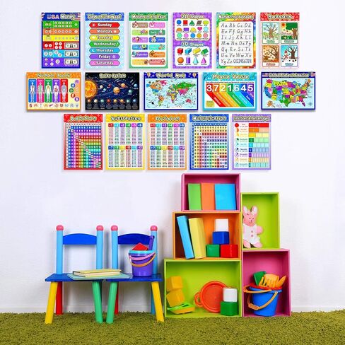 Outus Educational Preschool Posters Learning Poster for Toddler Kid Kindergarten Classroom Learning Decoration, Large 16 x 11 Inch Nursery Homeschool Playroom Teaching Supplies in Kuwait