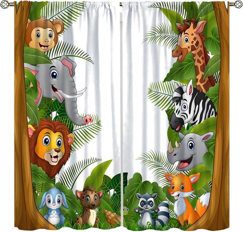 Animal Kids Curtains, Jungle Safari Wildlife Print Pattern, Boys Girls Bedroom Living Room Blackout Curtains42X45 Inch, Style-5 in Saudi Arabia