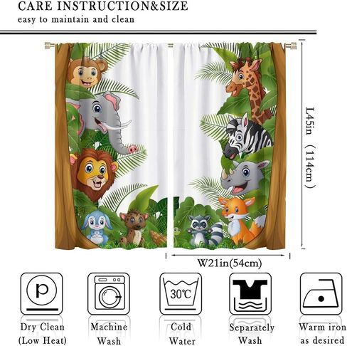 Animal Kids Curtains, Jungle Safari Wildlife Print Pattern, Boys Girls Bedroom Living Room Blackout Curtains42X45 Inch, Style-5 in Saudi Arabia