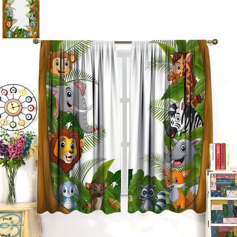 Animal Kids Curtains, Jungle Safari Wildlife Print Pattern, Boys Girls Bedroom Living Room Blackout Curtains42X45 Inch, Style-5 in Saudi Arabia
