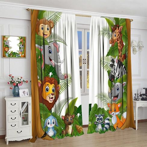 Animal Kids Curtains, Jungle Safari Wildlife Print Pattern, Boys Girls Bedroom Living Room Blackout Curtains42X45 Inch, Style-5 in Saudi Arabia