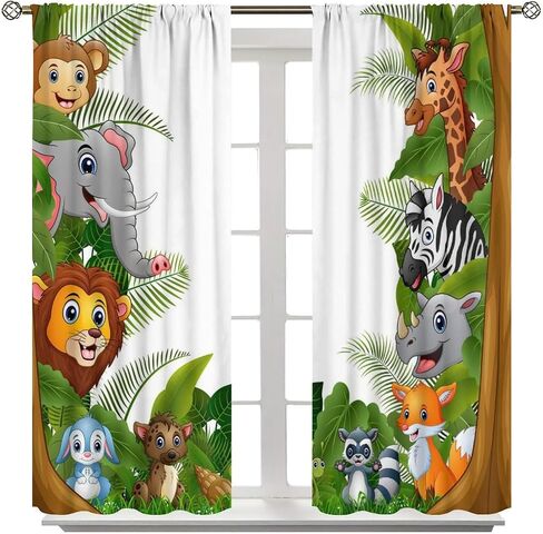 Animal Kids Curtains, Jungle Safari Wildlife Print Pattern, Boys Girls Bedroom Living Room Blackout Curtains42X45 Inch, Style-5 in Saudi Arabia