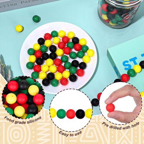 Whaline 100Pcs St. Patrick's Day Silicone Beads Round Shaped Silicone Loose Beads Green White Spacer Beads for Irish Holiday DIY Crafts Necklace Bracelet Jewelry Keychain Making Home Decor, 4 Colors in Saudi Arabia
