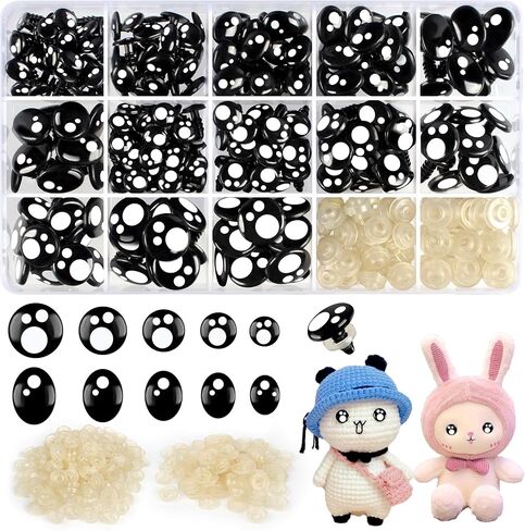 468 قطعة من عيون وأنوف الأمان للأميجورومي، عيون كروشيه محشوة مع غسالات 6-16 مم عيون أمان بلاستيكية من الكروشيه، عيون أمان سوداء لعيون الحيوانات المحشوة من الكروشيه للدب الحرفي in Kuwait