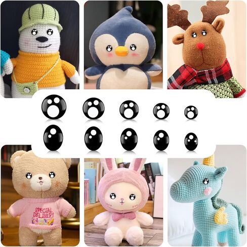 468 قطعة من عيون وأنوف الأمان للأميجورومي، عيون كروشيه محشوة مع غسالات 6-16 مم عيون أمان بلاستيكية من الكروشيه، عيون أمان سوداء لعيون الحيوانات المحشوة من الكروشيه للدب الحرفي in Kuwait