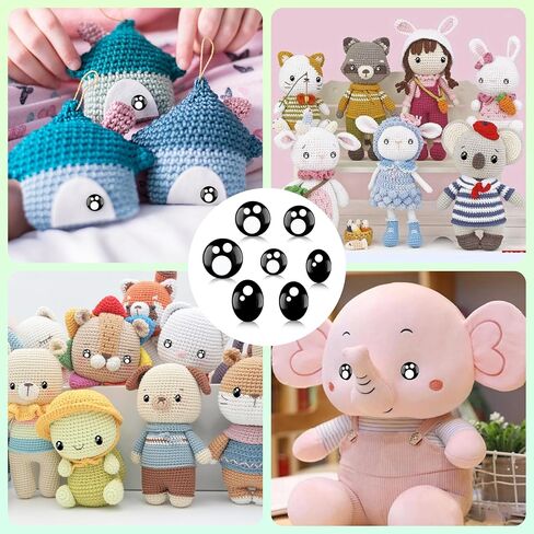 468 قطعة من عيون وأنوف الأمان للأميجورومي، عيون كروشيه محشوة مع غسالات 6-16 مم عيون أمان بلاستيكية من الكروشيه، عيون أمان سوداء لعيون الحيوانات المحشوة من الكروشيه للدب الحرفي in Kuwait