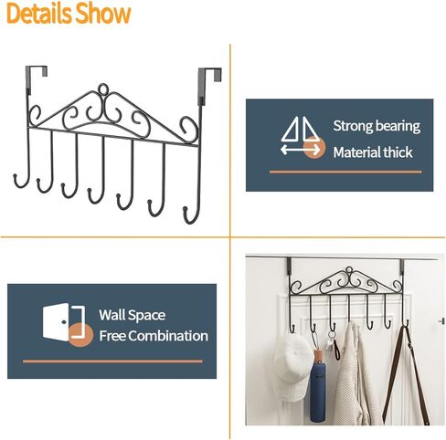 خطافات فوق الباب، عبوتان من شماعات الباب مع 7 خطافات، رف مناشف معلق معدني، منظم الجزء الخلفي من الباب للمناشف والملابس والمفاتيح والأرواب والقبعات in Kuwait