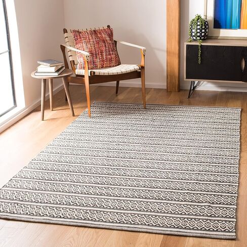SAFAVIEH Montauk Collection Runner Rug - 2'3" x 8', Ivory & Black, Handmade Flat Weave Boho Farmhouse Cotton, Ideal for High Traffic Areas in Living Room, Bedroom (MTK341D) in Saudi Arabia