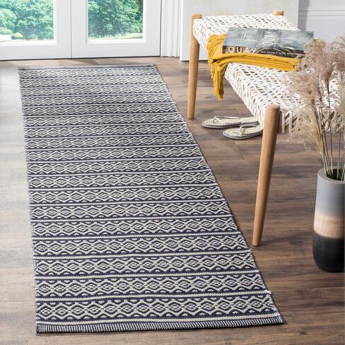 SAFAVIEH Montauk Collection Runner Rug - 2'3" x 8', Ivory & Black, Handmade Flat Weave Boho Farmhouse Cotton, Ideal for High Traffic Areas in Living Room, Bedroom (MTK341D) in Saudi Arabia