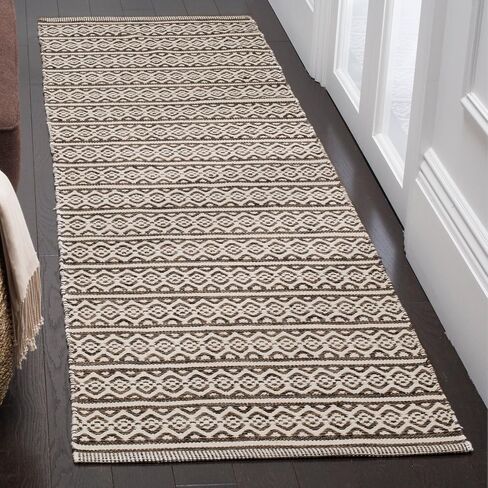 SAFAVIEH Montauk Collection Runner Rug - 2'3" x 8', Ivory & Black, Handmade Flat Weave Boho Farmhouse Cotton, Ideal for High Traffic Areas in Living Room, Bedroom (MTK341D) in Saudi Arabia