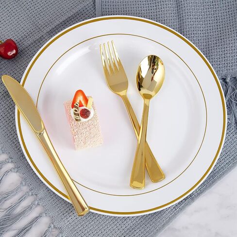 FOCUSLINE 160 Pack Gold Plastic Silverware Set, including 80 Gold Forks, 40 Gold Knives, 40 Gold Spoons, Disposable Flatware Heavy Duty Plastic Cutlery Set for Weddings, Catering, Parties, Dinners in Saudi Arabia