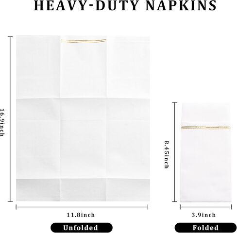 Nervure 100PCS White and Gold Paper Napkins - Disposable Napkins Built-in Flatware Pocket Prefolded Cloth Like - Heavy Duty Linen Feel Dinner Napkins for Wedding & Party in Saudi Arabia