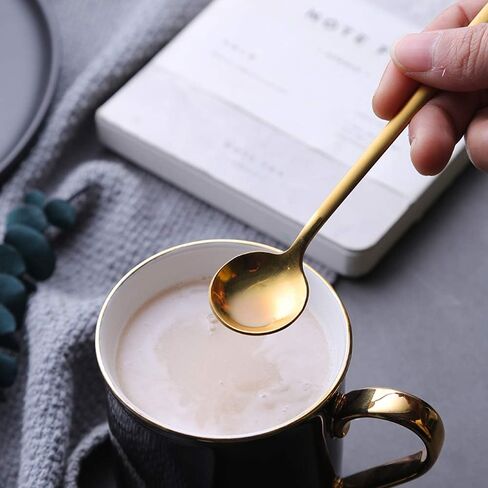 Pack of 8, Gold Plated Stainless Steel Espresso Spoons, findTop Mini Teaspoons Set for Coffee Sugar Dessert Cake Ice Cream Soup Antipasto Cappuccino, 5.3 Inch in Saudi Arabia