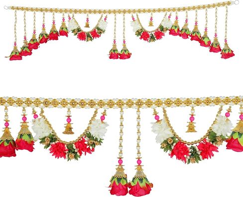 Artificial Door Toran Garlands Hanging Red Rose Flowers with White Moti Beads Decorative Door Hanging Bandanwar for Home Festival Entrance for Indian Traditional Festival Decoration (Size:- 42" X8'') in Saudi Arabia