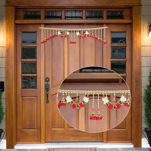 Artificial Door Toran Garlands Hanging Red Rose Flowers with White Moti Beads Decorative Door Hanging Bandanwar for Home Festival Entrance for Indian Traditional Festival Decoration (Size:- 42" X8'') in Saudi Arabia