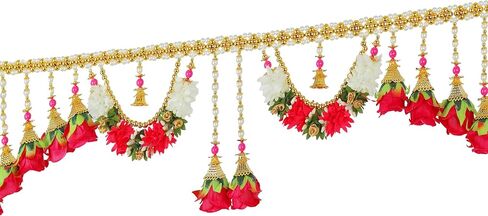 Artificial Door Toran Garlands Hanging Red Rose Flowers with White Moti Beads Decorative Door Hanging Bandanwar for Home Festival Entrance for Indian Traditional Festival Decoration (Size:- 42" X8'') in Saudi Arabia