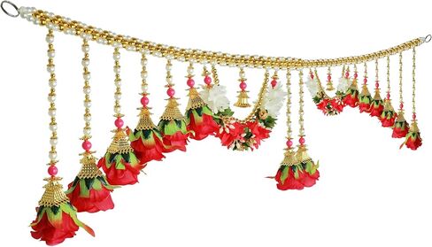 Artificial Door Toran Garlands Hanging Red Rose Flowers with White Moti Beads Decorative Door Hanging Bandanwar for Home Festival Entrance for Indian Traditional Festival Decoration (Size:- 42" X8'') in Saudi Arabia