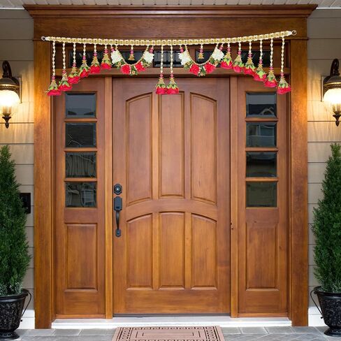 Artificial Door Toran Garlands Hanging Red Rose Flowers with White Moti Beads Decorative Door Hanging Bandanwar for Home Festival Entrance for Indian Traditional Festival Decoration (Size:- 42" X8'') in Saudi Arabia