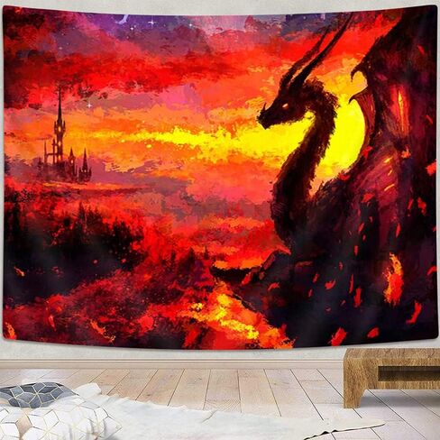 Dragon Tapestry, Medieval Fantasy World Blue Fire Dragon Tapestry Wall Hanging,Dragon Poster, Dragon Wall Art, Psychedelic Gothic Trippy Dragon Wall Blanket for Living Room Bedroom Dorm Decor, (60X40) in Kuwait