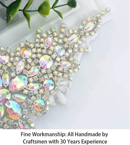 ShiDianYi Elegant Sash/Wedding Applique - Rhinestones Hot Fix or Sew On Belt Sash for Dress in Kuwait
