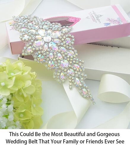ShiDianYi Elegant Sash/Wedding Applique - Rhinestones Hot Fix or Sew On Belt Sash for Dress in Kuwait