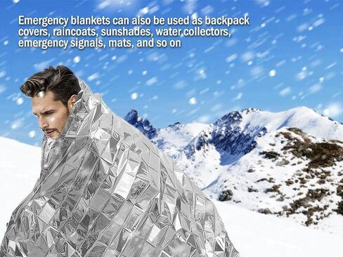 20 قطعة من بطانيات الطوارئ للتخييم باللون الفضي، بطانيات الطوارئ لبطانية النجاة، بطانيات حرارية للطوارئ، 83 بوصة × 51 بوصة (130 * 210 سم)، مقاومة للماء، للمشي لمسافات طويلة، والتخييم، والإسعافات الأولية، والتزلج، والماراثون in Kuwait