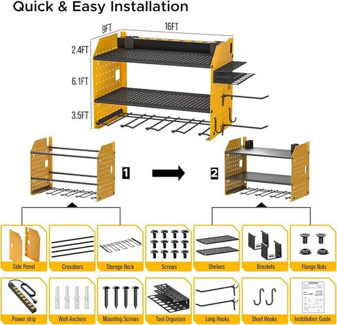 CRST Power Tool Organizer Wall Mount with Charging Station, Cordless Drill Holder with 8-Outlet Power Strip, Modular Garage Organization Storage Rack Shelf, DIY Pegboard, Gift for Men Yellow in Saudi Arabia