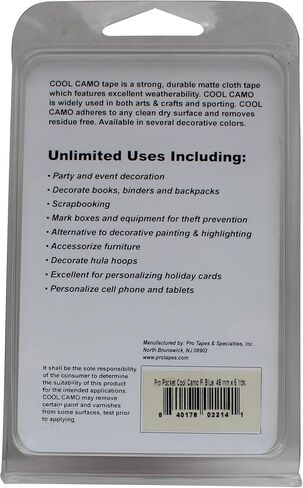 ProTapes 001UPCCAMO26MFLBLU1 Pro Pocket Cool Camo Cloth Tape, 48 mm x 5.4 m, 6 yd., FL Blue on 1" ID Pro Core in Kuwait