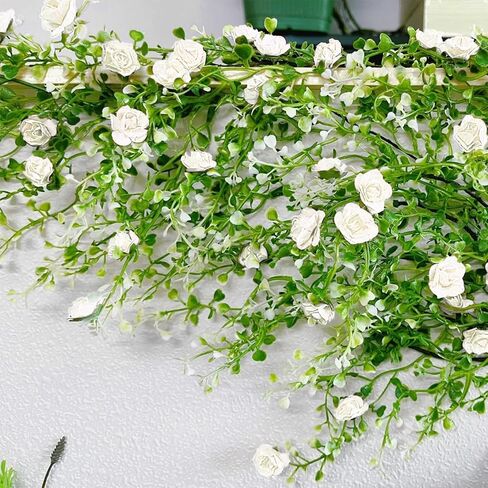Warmtree Realistic Miniature Vines Artificial Vines Artificial Rose Vines Cute Flower Vines Decorations DIY Mini Model Railway Fairy Garden Architecture Diorama Scenery Landscape Layout (White Milk) in Kuwait