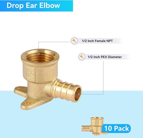 GUOFIS(Pack of 10) Pex 1/2 Inch x 1/2 Inch Female NPT Drop Ear Elbow,PEX Brass Fittings for Transition from Pex to Threaded in Saudi Arabia