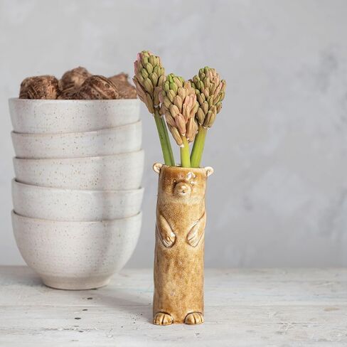 Creative Co-Op 7 Inches Stoneware Bear Reactive Crackle Glaze, Brown Vase in Saudi Arabia