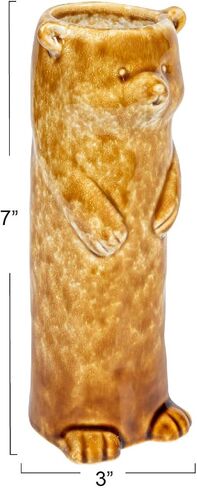 Creative Co-Op 7 Inches Stoneware Bear Reactive Crackle Glaze, Brown Vase in Saudi Arabia