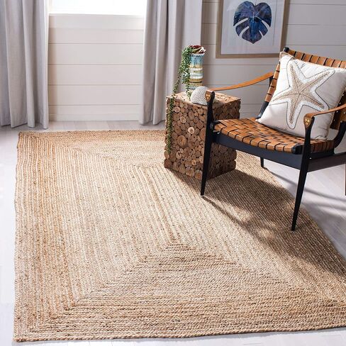 سجادة منطقة SAFAVIEH Cape Cod Collection - 12.7 سم × 20.32 سم، طبيعية، منسوجة يدويًا، من الجوت المسطح، مثالية للمناطق ذات حركة المرور العالية في غرفة المعيشة وغرفة النوم (CAP252A) in Saudi Arabia