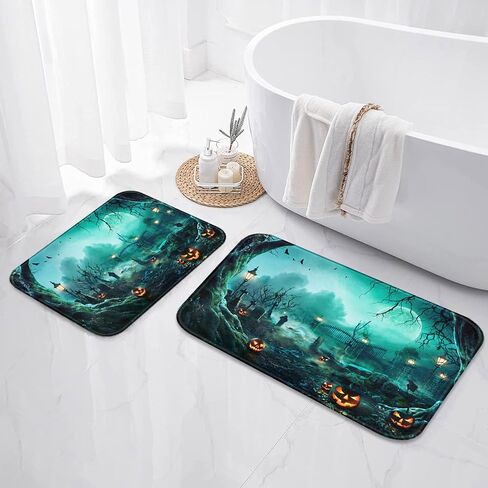 Arttown Autumn Falling Maple Leaves Bathroom Rugs and Mats Sets 2 Piece, Orange Fall Bathroom Rugs Non Slip, Farmhouse Absorbent Microfiber Memory Foam Bath Mat Machine Washable Bathroom Floor Mats in Saudi Arabia