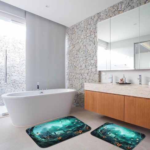 Arttown Autumn Falling Maple Leaves Bathroom Rugs and Mats Sets 2 Piece, Orange Fall Bathroom Rugs Non Slip, Farmhouse Absorbent Microfiber Memory Foam Bath Mat Machine Washable Bathroom Floor Mats in Saudi Arabia