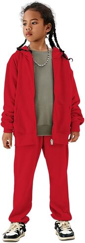 CM C&M WODRO AFUKUIA Girls Solid Jogger Set Active Zipper Long Sleeve Hoodie Sweatshirt and Sweatpants Kid Tracksuit Outfit in Saudi Arabia