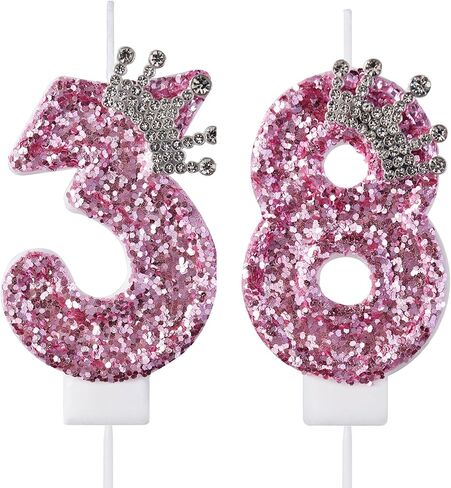 38 83 Birthday Candles, 38th 83rd Cake Candles, Pink Birthday Number 38 83 Candles Cake Topper Decorations for Party Men Women in Saudi Arabia