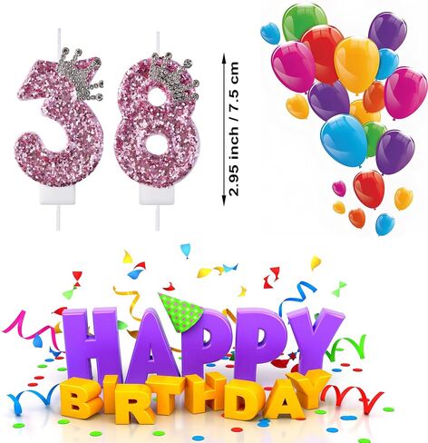 38 83 Birthday Candles, 38th 83rd Cake Candles, Pink Birthday Number 38 83 Candles Cake Topper Decorations for Party Men Women in Saudi Arabia
