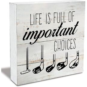 Rustic Life is Full of Important Choices Wood Box Sign Golf Life Wooden Box Sign Farmhouse Home Golfer Office Desk Shelf Decor (5 X 5 Inch)