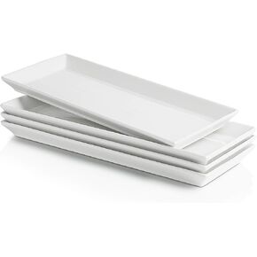 Sweese White Serving Platters, Porcelain Serving Trays for Parties, Large Rectangular Plates - 15.5 Inch, Set of 4