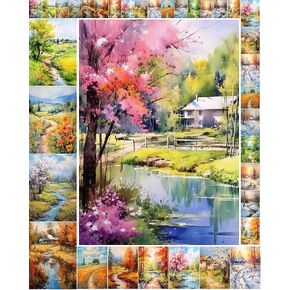 Decoupage Paper Pack (35 Sheets 6"x8") Cute Little Snowy Villages Under Starry Night Skies FLONZ Vintage Illustration Pictures Cards for Decoupage, Craft and Scrapbooking