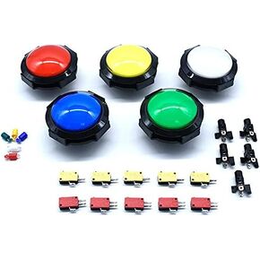 Arcity 5 Pcs 100mm Arcade Push Button LED Dome Illuminated 4 Inches Convex with Microswitch for Jamma MAME Pop'n Music Game Machine Cabinet Console 5 Colors New, Multicolored, HY-SHANL108-1