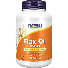 NOW Supplements, Flax Oil 1,000 mg made with Organic Flax Oil, Cardiovascular Support*, 100 Softgels