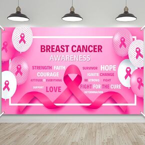 Breast Cancer Awareness Banner Backdrop decor Hope Faith Strength Courage Survivor Signs for Birthday Party, 71 x 43.3 Inch (Black)