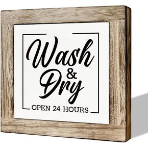Laundry Room Decor, Wooden Box Signs for Home Decor, Laundry Sign, Farmhouse Laundry Room Decor, Decorative Wooden Table Sign, Laundry Room Shelf Table Decoration, Wash and Dry Open 24 Hours Sign