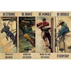 WZVZGZ Retro Tin Sign Lineman Be Strong Lineman Lifejob I Love My Job Metal Sign for Home Dorm Gym Wall Decor for Family Friends 8 x 12 in